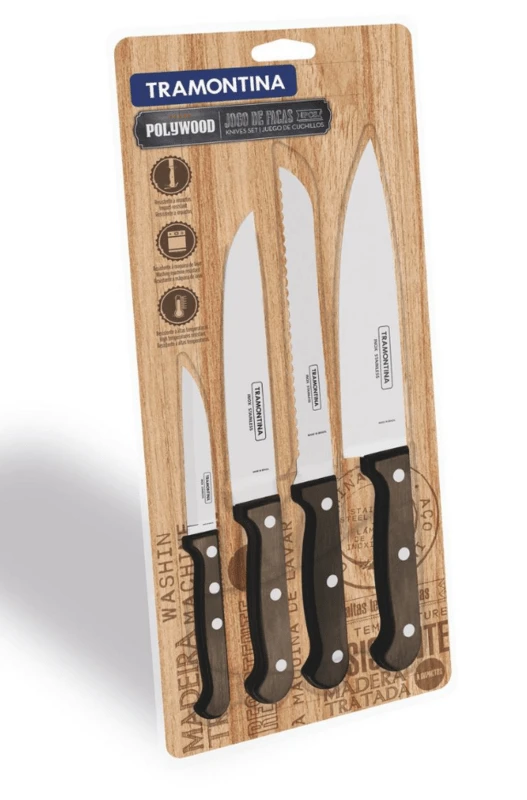 Tramontina Polywood 4-Piece Kitchen Knives Set, Wood Handle 21199/981 1 Tramontina Polywood 4-Piece Kitchen Knives Set, Wood Handle 21199/981